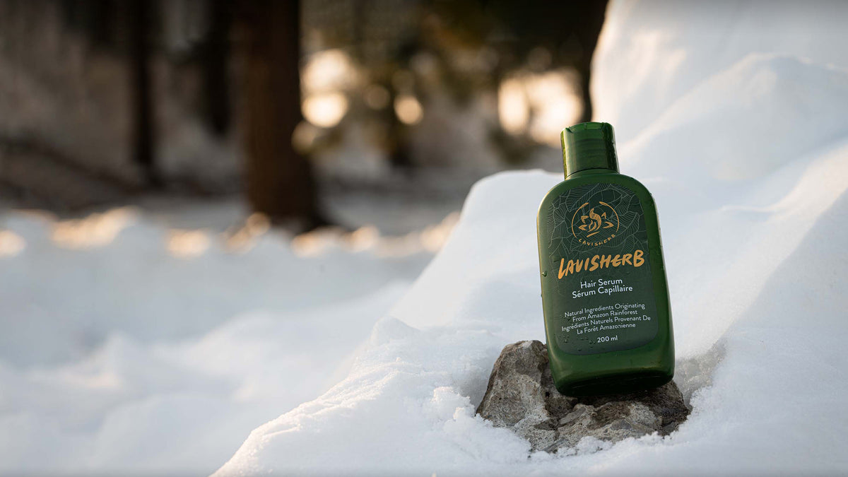 lavisherb hair serum in the snow environment